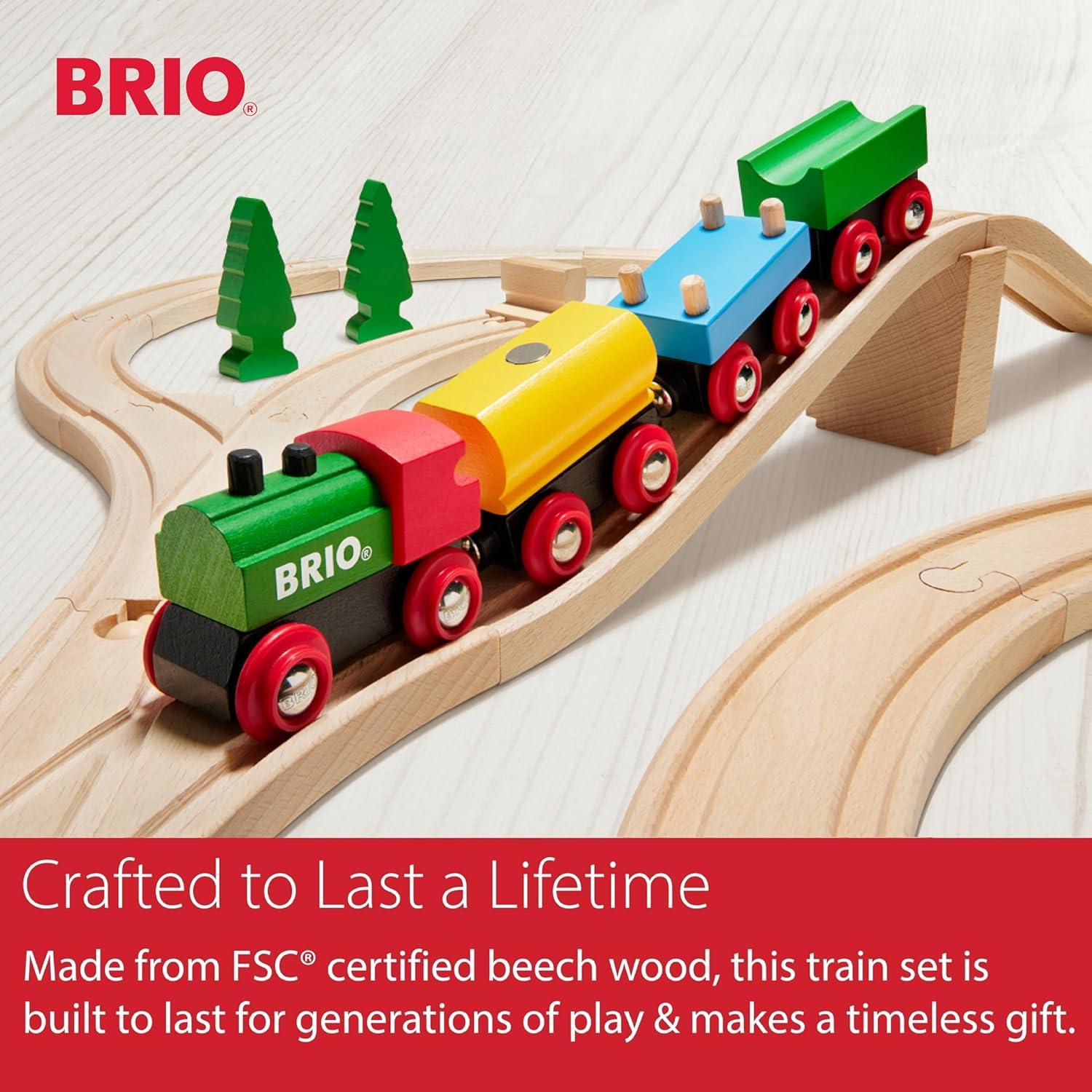 imageBRIO Classic 65th Anniversary Wooden Train Set 32Piece FSCCertified Wood Train Set Includes Wooden Trains Wagons Bridge amp Tracks Compatible Classic Kids Ages 2 amp UpBRIO Classic 65th Anniversary Wooden Train Set 32 Piece Railway Toy for Kids Age 2 Years and Up FSCCertified Compatible World