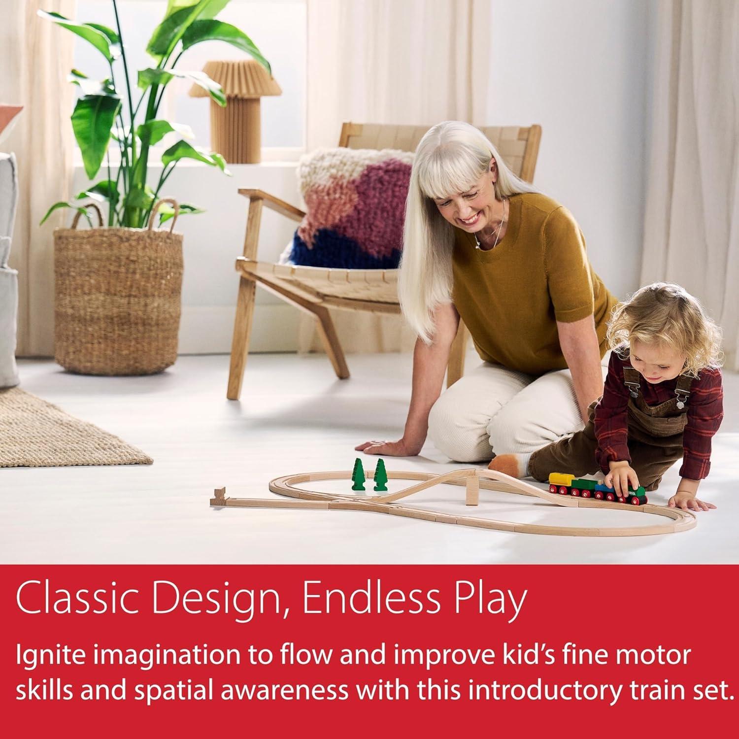 imageBRIO Classic 65th Anniversary Wooden Train Set 32Piece FSCCertified Wood Train Set Includes Wooden Trains Wagons Bridge amp Tracks Compatible Classic Kids Ages 2 amp UpBRIO Classic 65th Anniversary Wooden Train Set 32 Piece Railway Toy for Kids Age 2 Years and Up FSCCertified Compatible World