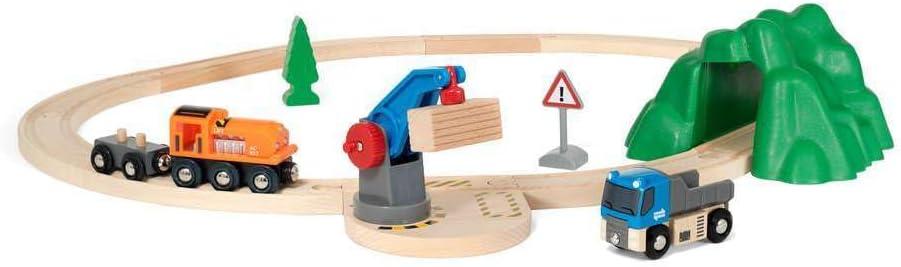 imageBRIO Starter LiftampLoad Set Wooden Toy Train Durable Child Safe Encourages Creativity Compatible with All Wooden Railway Sets Includes Engine Lorry Wagon Track and More