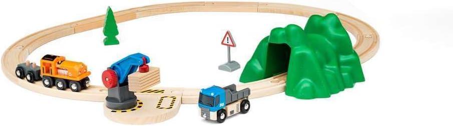 imageBRIO Starter LiftampLoad Set Wooden Toy Train Durable Child Safe Encourages Creativity Compatible with All Wooden Railway Sets Includes Engine Lorry Wagon Track and More