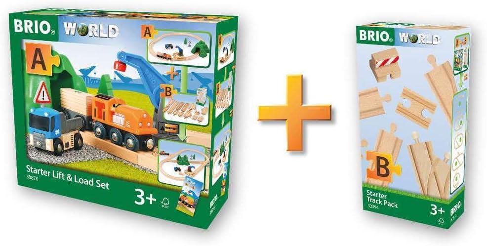 imageBRIO Starter LiftampLoad Set Wooden Toy Train Durable Child Safe Encourages Creativity Compatible with All Wooden Railway Sets Includes Engine Lorry Wagon Track and More