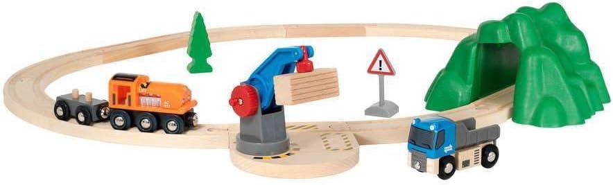imageBRIO Starter LiftampLoad Set Wooden Toy Train Durable Child Safe Encourages Creativity Compatible with All Wooden Railway Sets Includes Engine Lorry Wagon Track and More