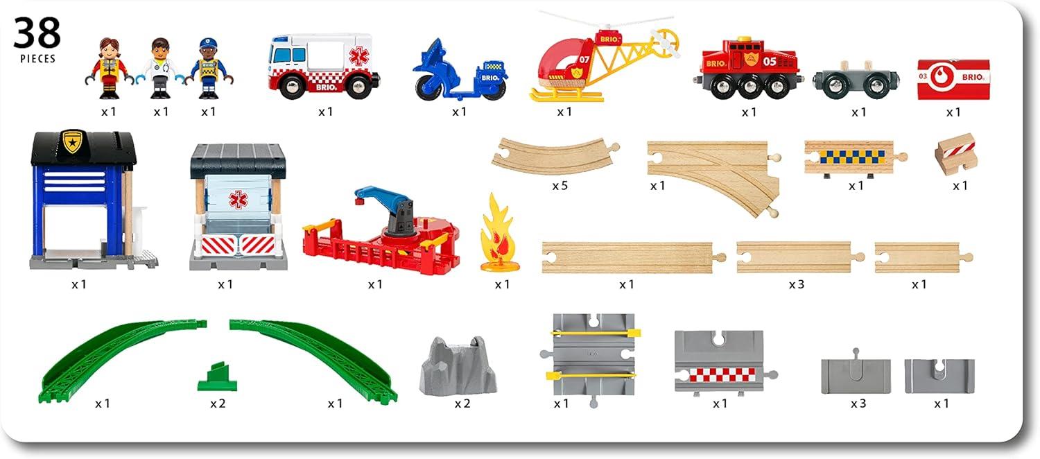 imageBRIO World 36025 Rescue Team Train Set 44Piece Interactive Toy for Kids Age 3 and Up MultiLevel Railway Play FSCCertified European Beech WoodBRIO World 36025 Rescue Team Train Set 44Piece Interactive Toy for Kids Age 3 and Up MultiLevel Railway Play FSCCertified European Beech Wood