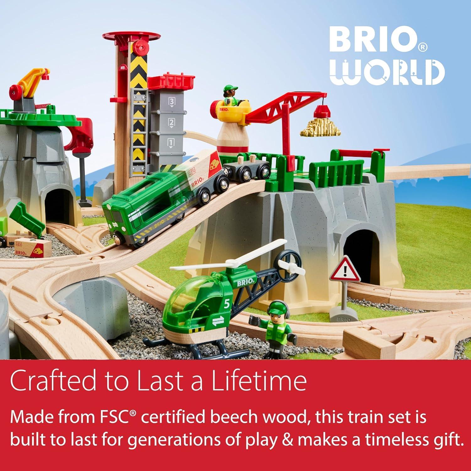 imageBRIO World Cargo Mountain Set 49Piece FSCCertified Wood Train Set amp Accessories Compatible with All BRIO Railway Sets Includes Crane Helicopter Caves amp More Fun Play for Kids Ages 3 amp UpBRIO World 36010 Cargo Mountain Set 49 Piece Wooden Train Set Toy for Kids Age 3 Up Dynamic Play Experience FSCCertified Materials Great Addition to Existing Train Sets