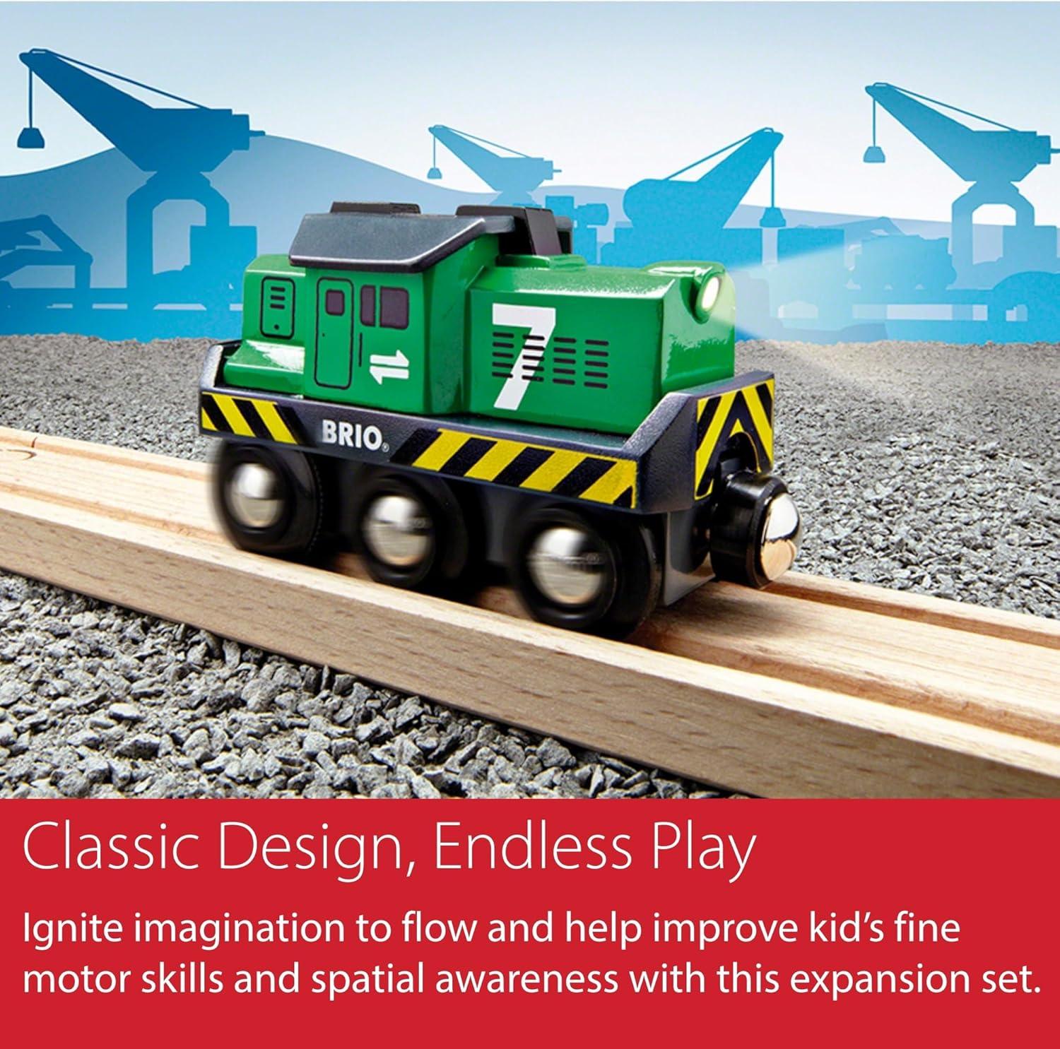 imageBRIO World Freight Battery Engine BatteryOperated Toy Train for Wooden Tracks Powerful Motorized Train Engine Pulls The Longest Sets Works with All Railway Sets Ages 3 amp UpEngine