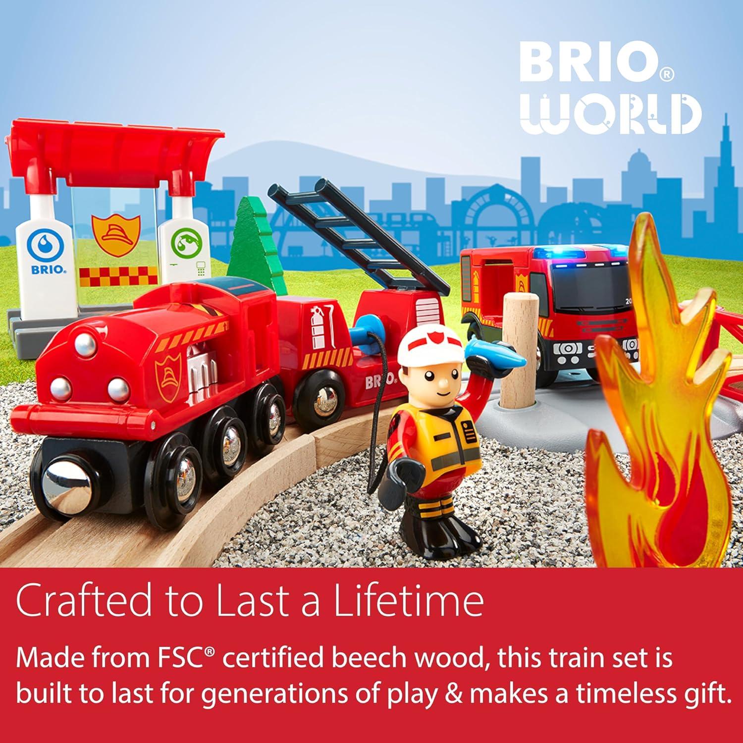 imageBRIO World Rescue Firefighter Set 18Piece FSCCertified Wood Train Set amp Accessories Fire Train Engine with Lights and Sound Wooden Tracks amp More Works with All Wooden Train Sets Ages 3 amp UpBRIO 33815 Rescue Firefighter Set 18 Piece Train Toy Set with Fire Truck and Accessories Kidfriendly Wooden Tracks Ideal for Toddlers Aged 3 and Up