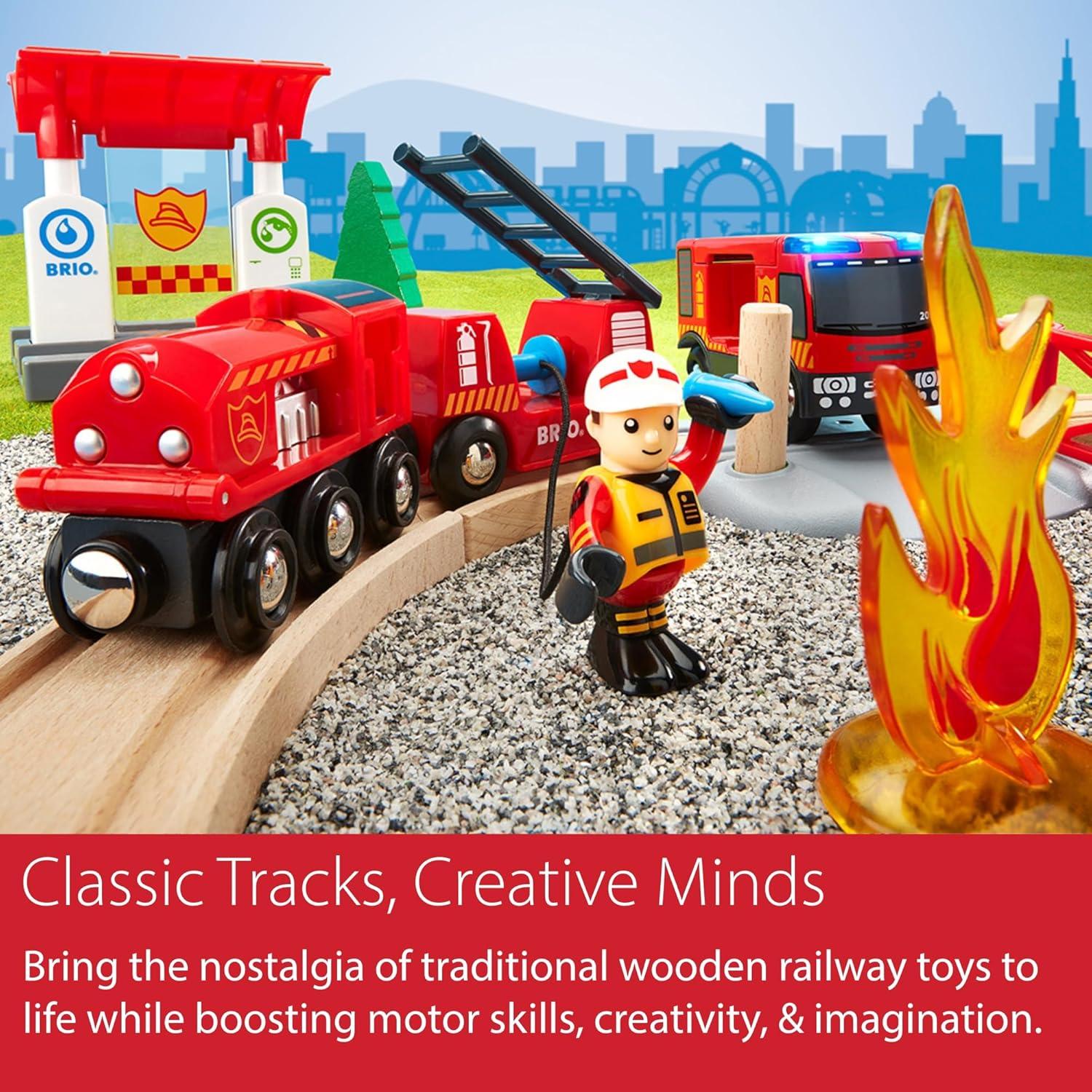 imageBRIO World Rescue Firefighter Set 18Piece FSCCertified Wood Train Set amp Accessories Fire Train Engine with Lights and Sound Wooden Tracks amp More Works with All Wooden Train Sets Ages 3 amp UpBRIO 33815 Rescue Firefighter Set 18 Piece Train Toy Set with Fire Truck and Accessories Kidfriendly Wooden Tracks Ideal for Toddlers Aged 3 and Up