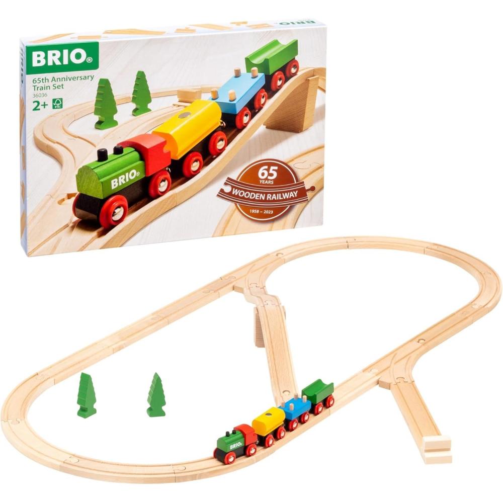 imageBRIO Classic 65th Anniversary Wooden Train Set 32Piece FSCCertified Wood Train Set Includes Wooden Trains Wagons Bridge amp Tracks Compatible Classic Kids Ages 2 amp UpBRIO Classic 65th Anniversary Wooden Train Set 32 Piece Railway Toy for Kids Age 2 Years and Up FSCCertified Compatible World