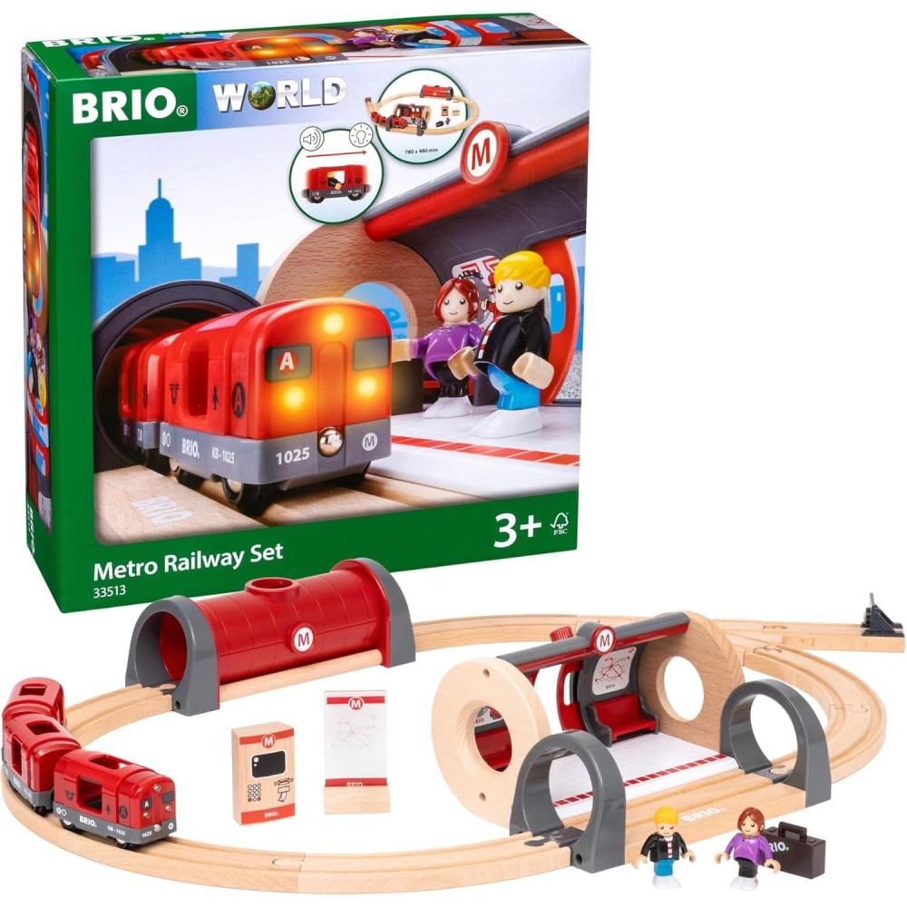 imageBRIO Metro Railway Set 20Piece FSCCertified Wood Set amp Accessories Train Engine with Light amp Sound Kiosk Wooden Tracks amp More Works with All BRIO Train Sets Kids Ages 3 amp UpBrio 33513 Metro Railway Set Dynamic 20 Piece Wooden Train Set with Interactive Accessories Perfect for Kids Ages 3 and Up Fosters Creativity and Motor Skills
