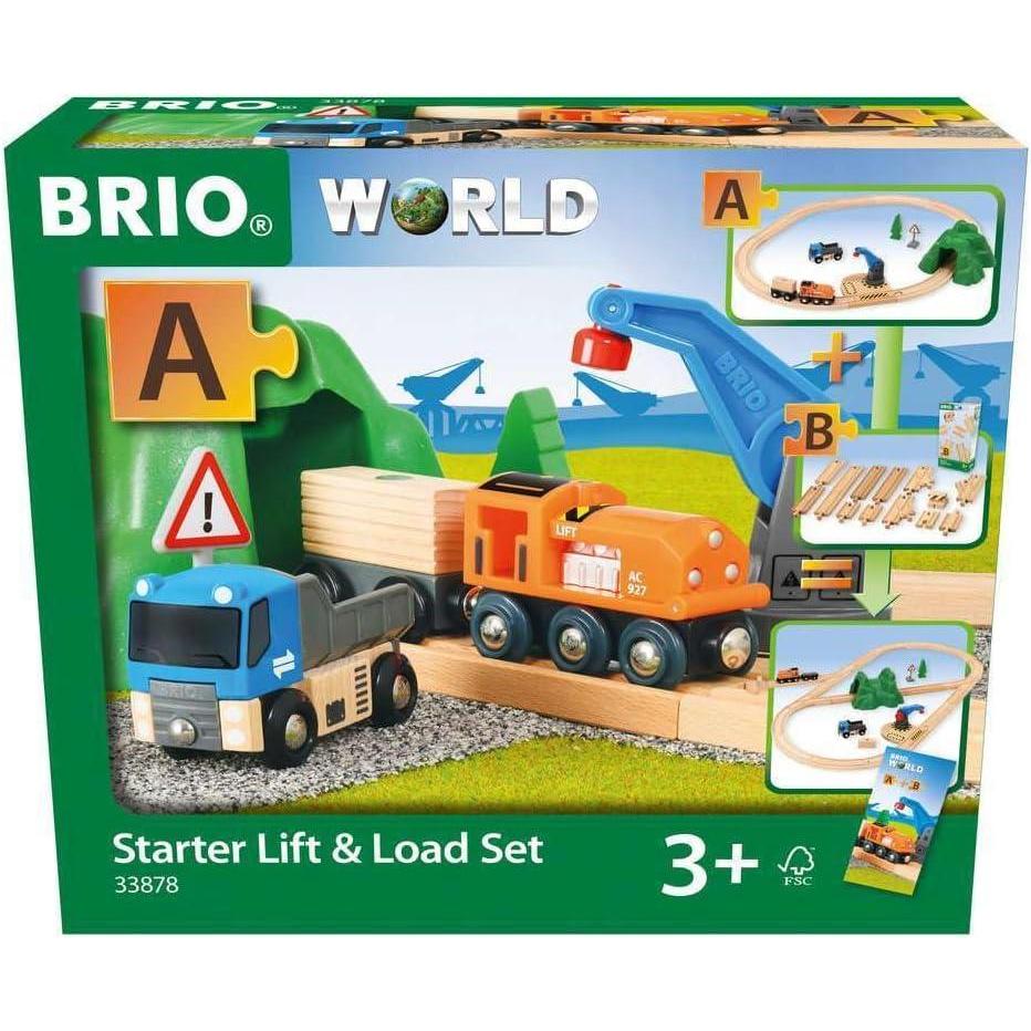 imageBRIO Starter LiftampLoad Set Wooden Toy Train Durable Child Safe Encourages Creativity Compatible with All Wooden Railway Sets Includes Engine Lorry Wagon Track and More