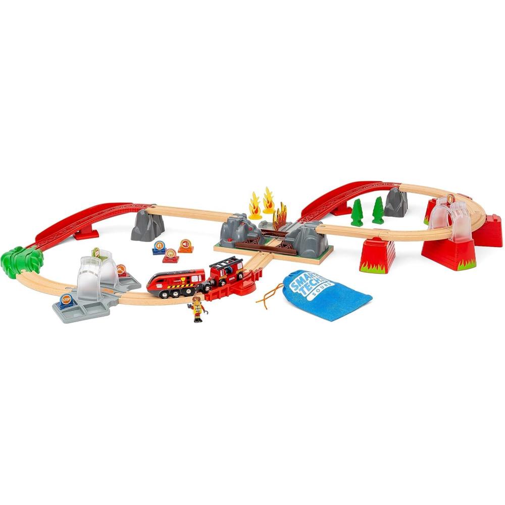 imageBRIO World 36004 Smart Tech Sound Fire Rescue Set 41Piece BatteryPowered Toy Train Set for Kids Age 3 Years Up