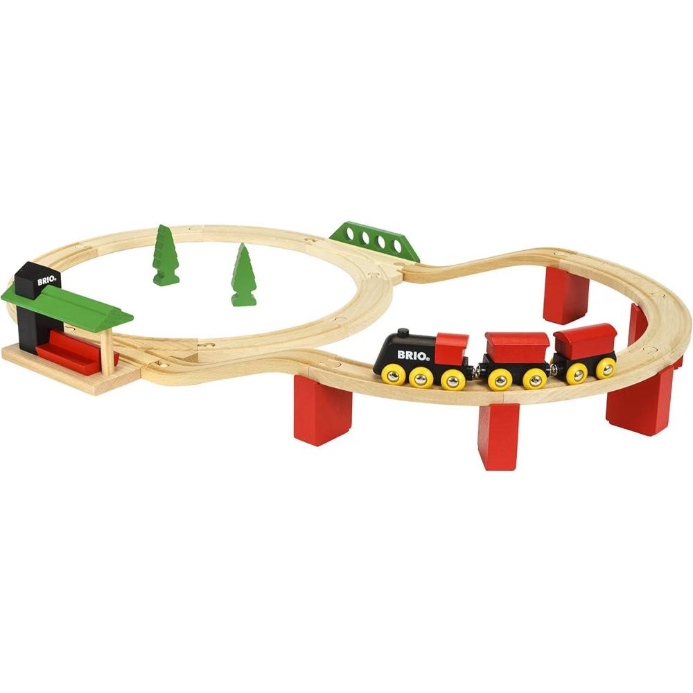 imageBRIO World 33424 Classic Deluxe Railway Set 25 Piece Wood Train Set with Accessories and Wooden Tracks for Kids Ages 2 and UpRailway Set