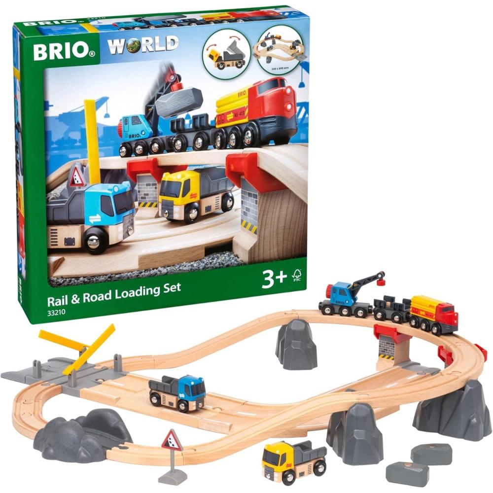 imageBRIO World Rail amp Road Loading Set 32Piece FSCCertified Wood Train Set amp Accessories Special Crane Car Flatbed Tracks amp More Works with All Wooden Railway Sets Fun Play for Ages 3Set