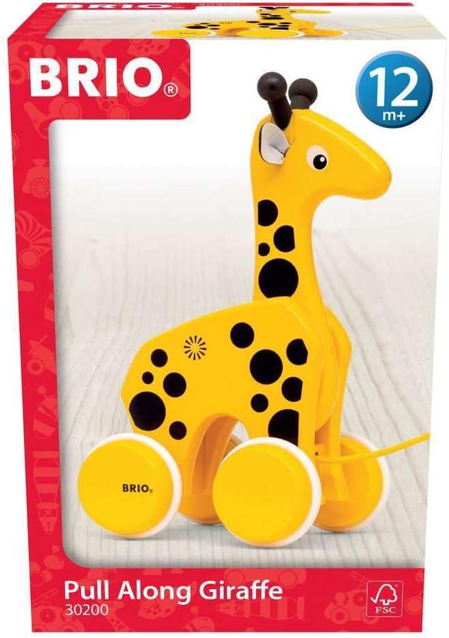 imageBRIO 30200 Infant amp Toddler Pull Along Giraffe Wood Baby Toy with Bobbing Head for Kids Ages 1 and up YellowBrown