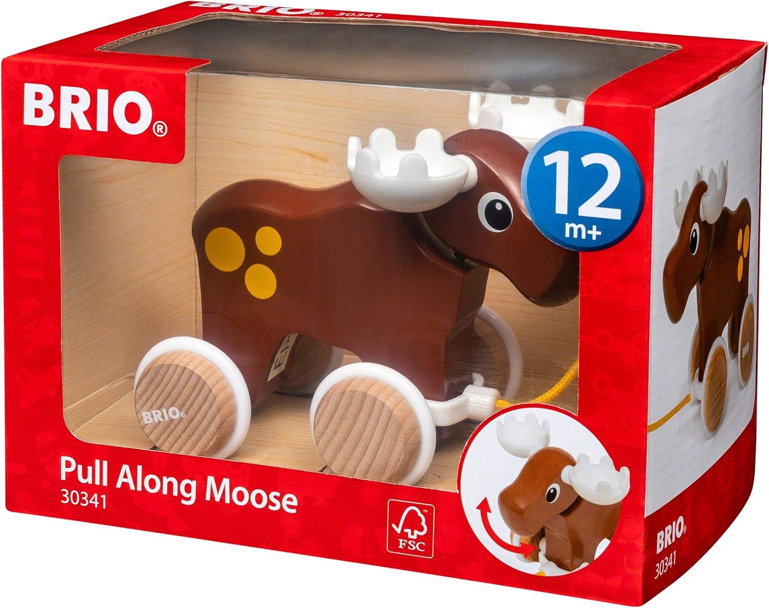 imageBRIO 30341 Moose Pull Along Toddler Toy for Kids 12 Months and Up Brown