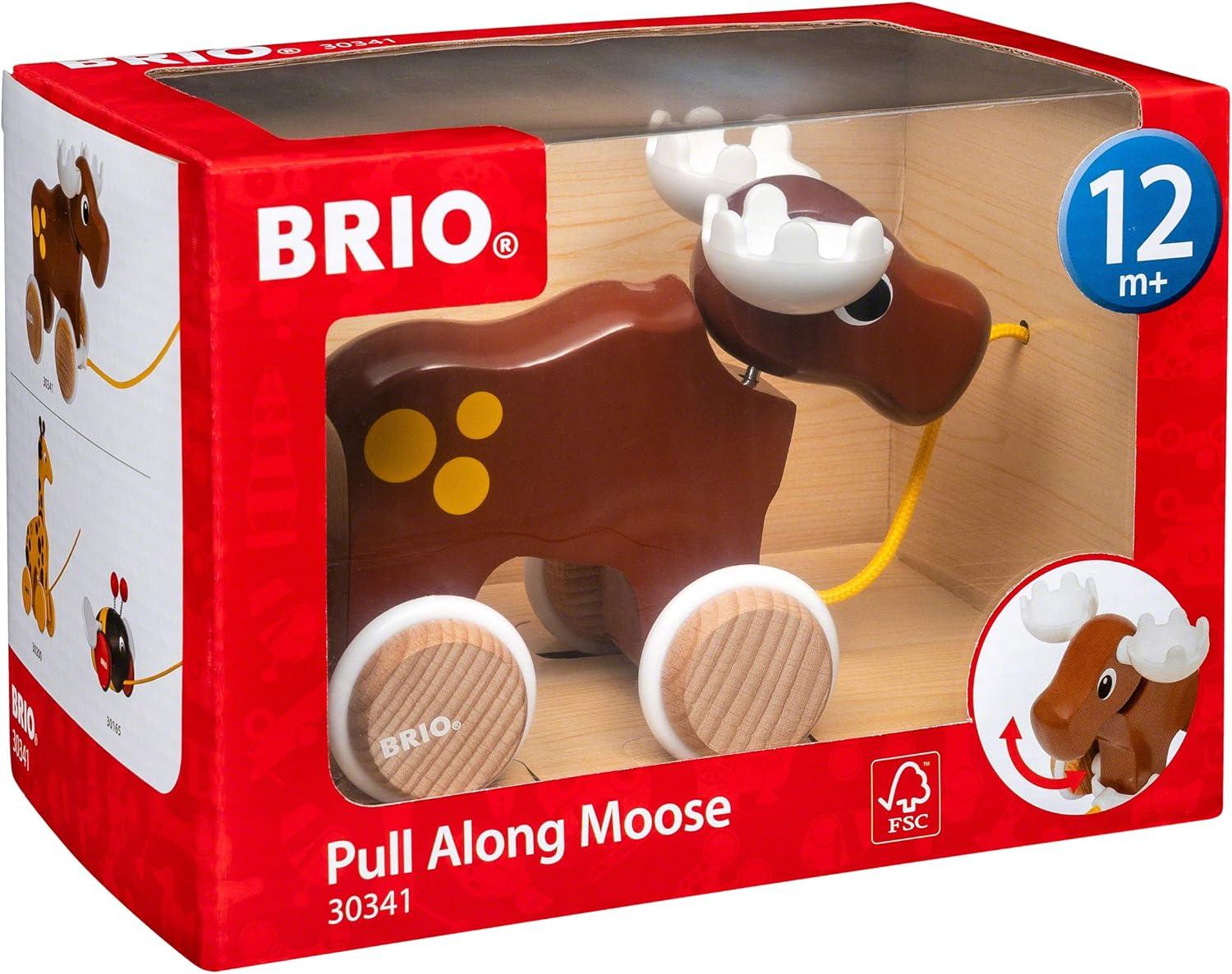 imageBRIO 30341 Moose Pull Along Toddler Toy for Kids 12 Months and Up Brown