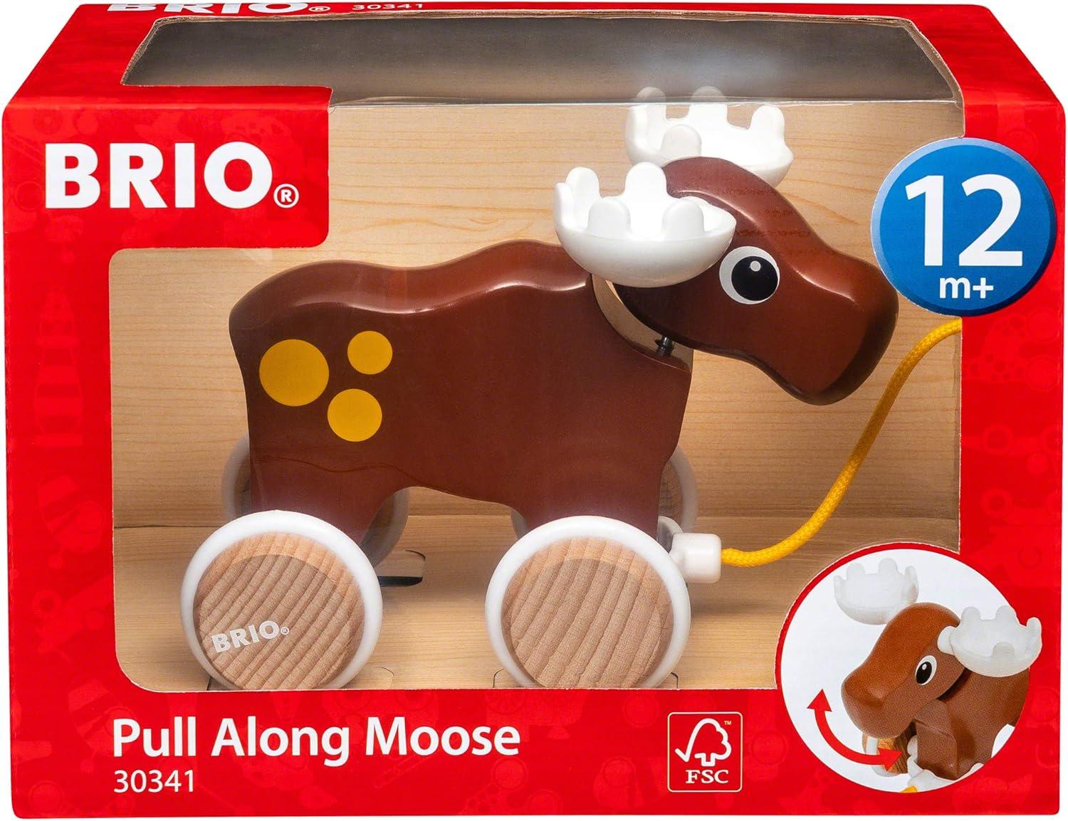 imageBRIO 30341 Moose Pull Along Toddler Toy for Kids 12 Months and Up Brown