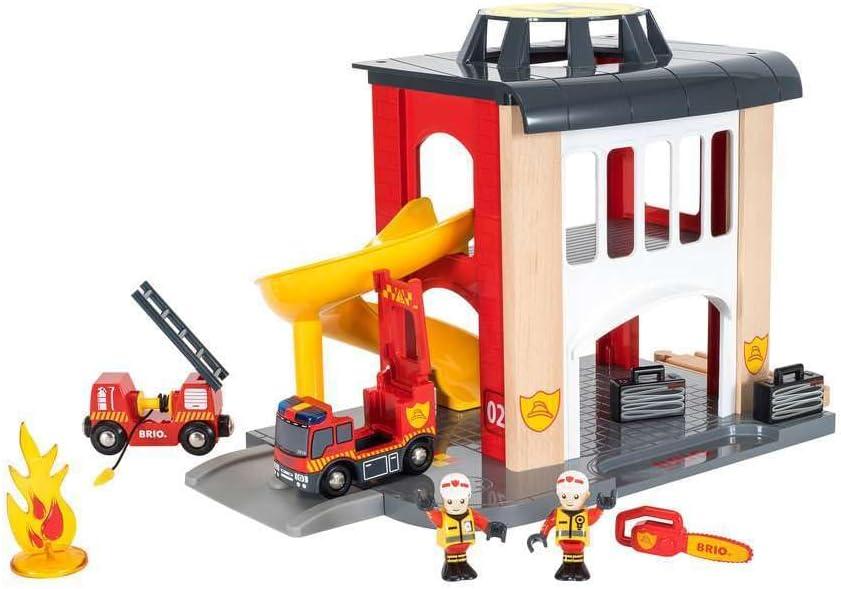 imageBRIO 33833 World Central Fire Station Interactive Toy Set with Fire Truck and Accessories Light and Sound Features Compatibility with All BRIO Railway Toys Safety Tested for Kids Ages 3