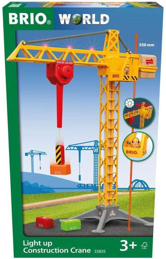 imageBRIO 33835 Construction Crane with Lights Premium Wooden Toy Train Set Ideal for Kids Age 3 and Up Built with Sustainable Materials YellowClassic