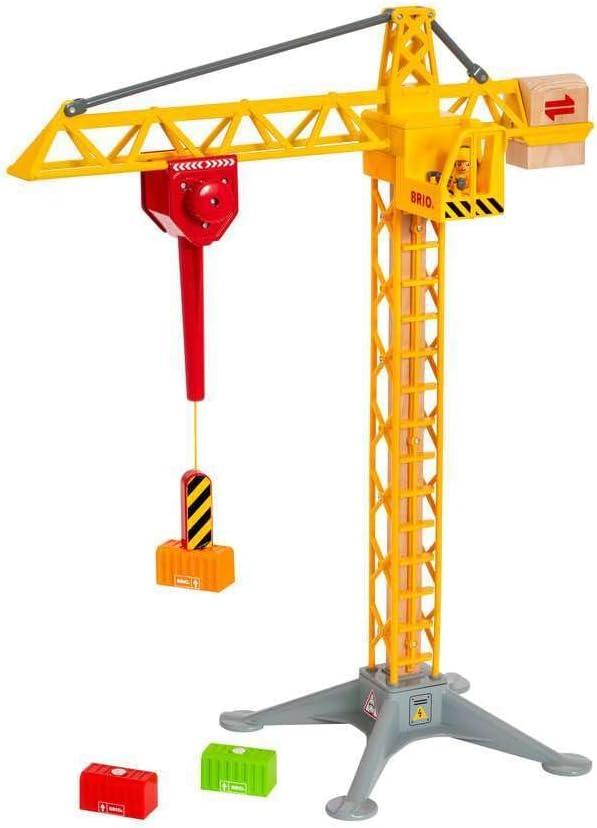 imageBRIO 33835 Construction Crane with Lights Premium Wooden Toy Train Set Ideal for Kids Age 3 and Up Built with Sustainable Materials YellowClassic