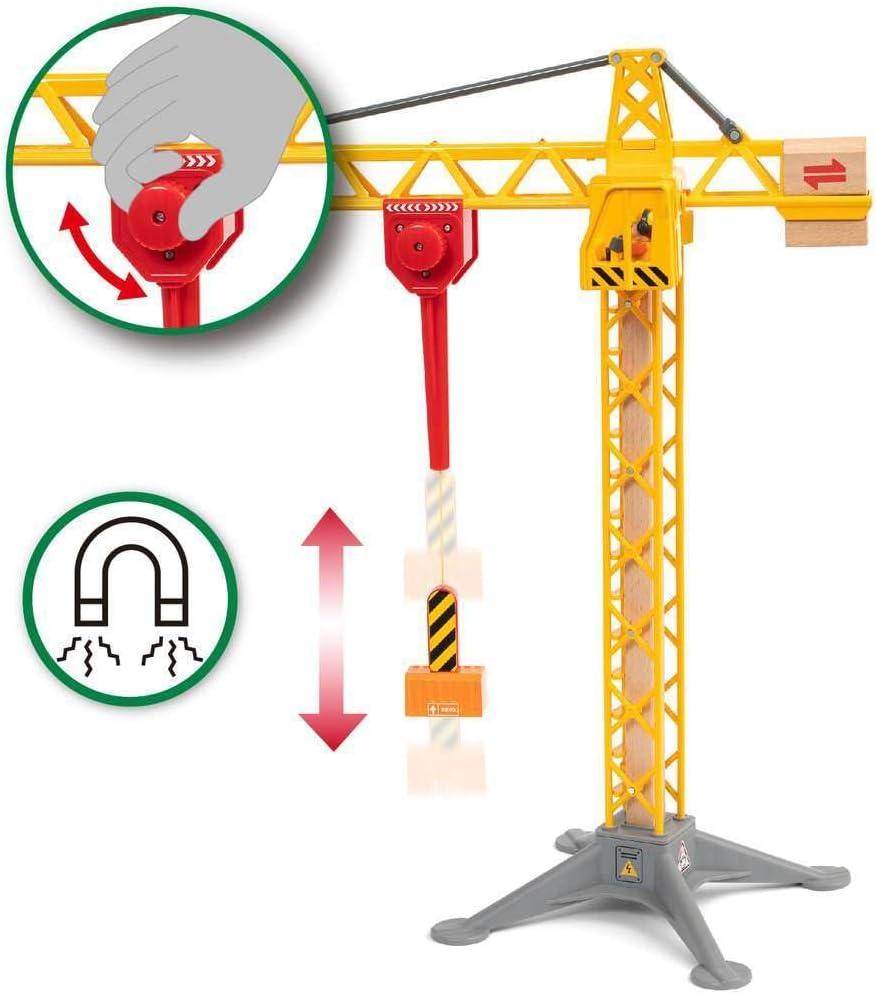 imageBRIO 33835 Construction Crane with Lights Premium Wooden Toy Train Set Ideal for Kids Age 3 and Up Built with Sustainable Materials YellowClassic