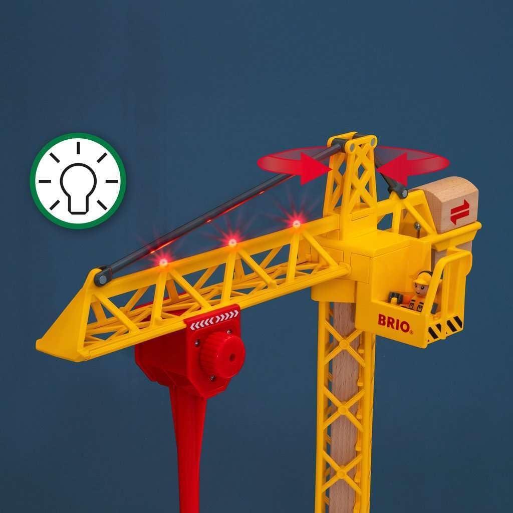 imageBRIO 33835 Construction Crane with Lights Premium Wooden Toy Train Set Ideal for Kids Age 3 and Up Built with Sustainable Materials YellowClassic