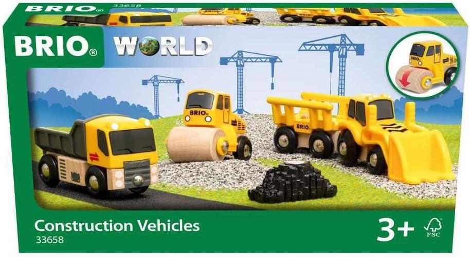imageBRIO Construction Vehicles Premium Wooden Toy Train Set Fun and Educational Easy Magnetic Couplings FSC Certified Wood Ideal Christmas or Birthday Gift