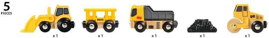 imageBRIO Construction Vehicles Premium Wooden Toy Train Set Fun and Educational Easy Magnetic Couplings FSC Certified Wood Ideal Christmas or Birthday Gift