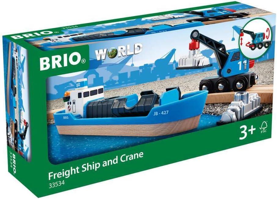 imageBRIO World 33534 Container Ship and Crane Wagon Premium 4Piece Kids Train Set Toy Enhances Motor Skills amp Creativity Compatible with All Toys Ideal for Toddlers Age 3