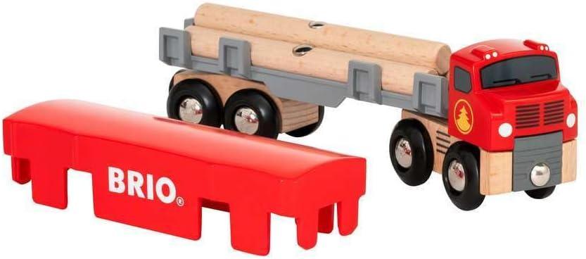 imageBRIO World 33657 Lumber Truck 6Piece Wooden Toy Train Set Ideal for Kids Ages 3 and Up Made with Sustainable Wood Magnetic Crane Compatible