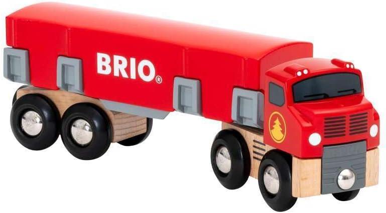 imageBRIO World 33657 Lumber Truck 6Piece Wooden Toy Train Set Ideal for Kids Ages 3 and Up Made with Sustainable Wood Magnetic Crane Compatible