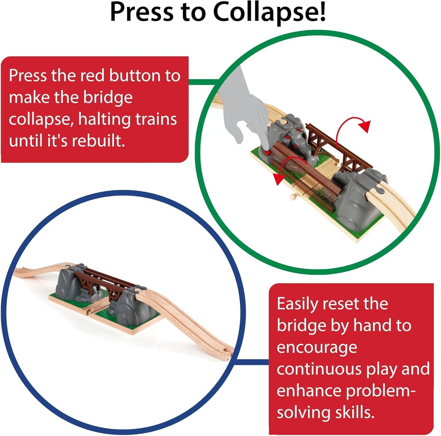 imageBRIO World Collapsing Bridge for Wooden Train Set 3Piece Accessory FSCCertified Compatible with BRIO Railway and Train Track Sets Encourages Fun Creativity Kids Ages 3 amp UpCollapsing Bridge