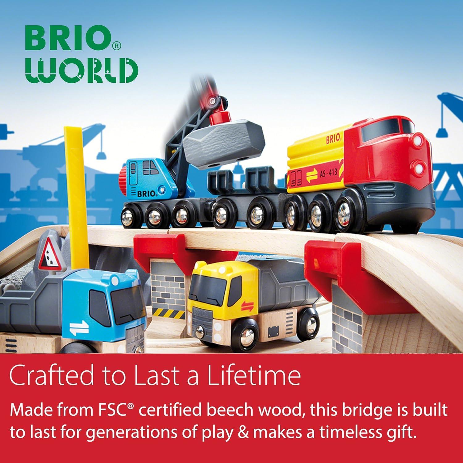 imageBRIO World Collapsing Bridge for Wooden Train Set 3Piece Accessory FSCCertified Compatible with BRIO Railway and Train Track Sets Encourages Fun Creativity Kids Ages 3 amp UpCollapsing Bridge