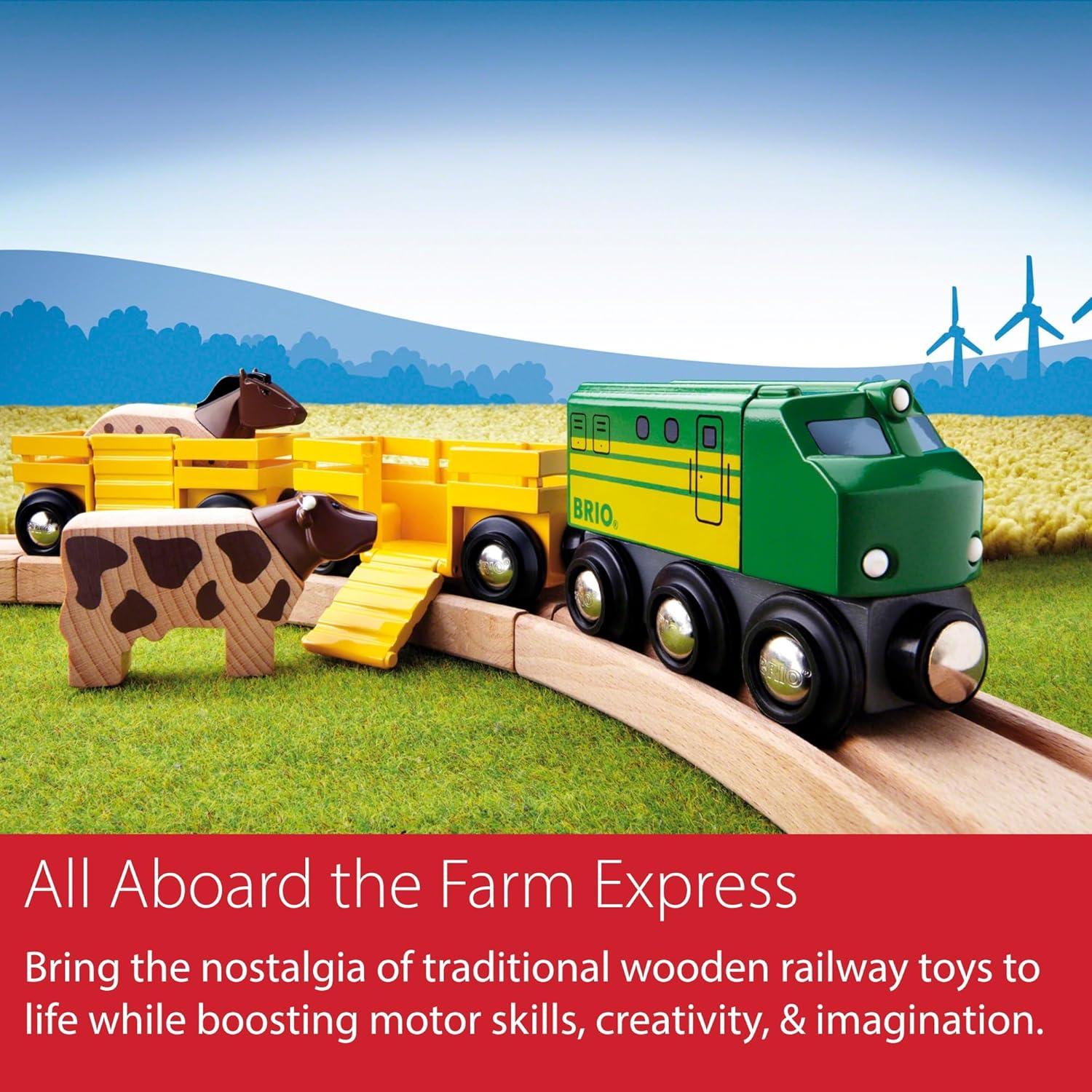 imageBRIO World Farm Train Set 5Piece FSCCertified Accessories Works with All Wooden Railway Sets Includes Engine Horse Cow amp Livestock Cars Fun Play for Kids Ages 3 amp UpBRIO World 33404 Farm Train 5Piece Wooden Toy Train Set for Kids Ideal for Ages 3 Up Certified Sustainable Materials