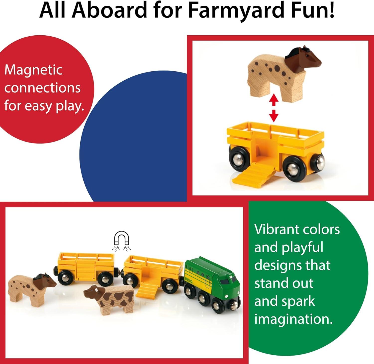 imageBRIO World Farm Train Set 5Piece FSCCertified Accessories Works with All Wooden Railway Sets Includes Engine Horse Cow amp Livestock Cars Fun Play for Kids Ages 3 amp UpBRIO World 33404 Farm Train 5Piece Wooden Toy Train Set for Kids Ideal for Ages 3 Up Certified Sustainable Materials