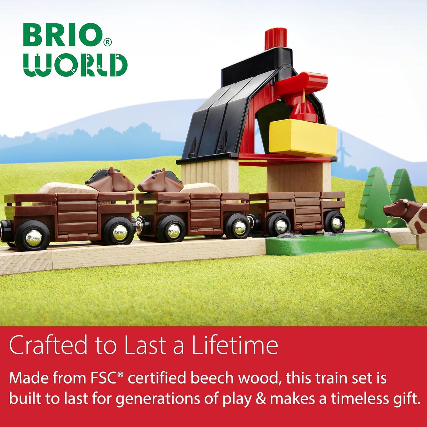 imageBRIO World Farm Train Set 5Piece FSCCertified Accessories Works with All Wooden Railway Sets Includes Engine Horse Cow amp Livestock Cars Fun Play for Kids Ages 3 amp UpBRIO World 33404 Farm Train 5Piece Wooden Toy Train Set for Kids Ideal for Ages 3 Up Certified Sustainable Materials