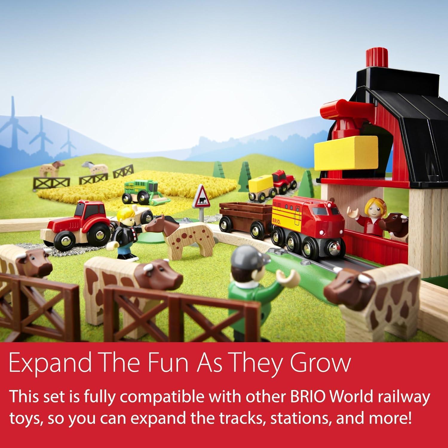 imageBRIO World Farm Train Set 5Piece FSCCertified Accessories Works with All Wooden Railway Sets Includes Engine Horse Cow amp Livestock Cars Fun Play for Kids Ages 3 amp UpBRIO World 33404 Farm Train 5Piece Wooden Toy Train Set for Kids Ideal for Ages 3 Up Certified Sustainable Materials