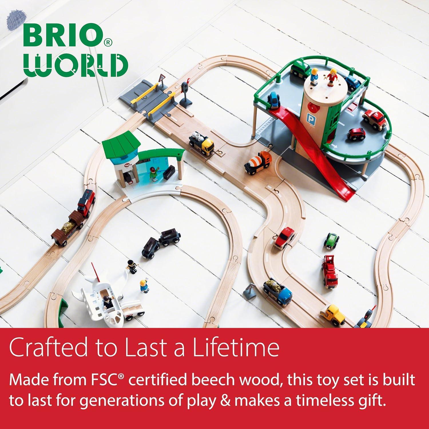 imageBRIO World Parking Garage 7Piece Wooden Toy Garage with 2 Cars 1 Transporter Wagon and Wooden Ramp Tracks Works with All BRIO Train Sets FSCCertified Sparks Creativity amp Fun Ages 3 amp UpParking Garage