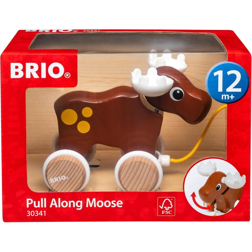 imageBRIO 30341 Moose Pull Along Toddler Toy for Kids 12 Months and Up Brown