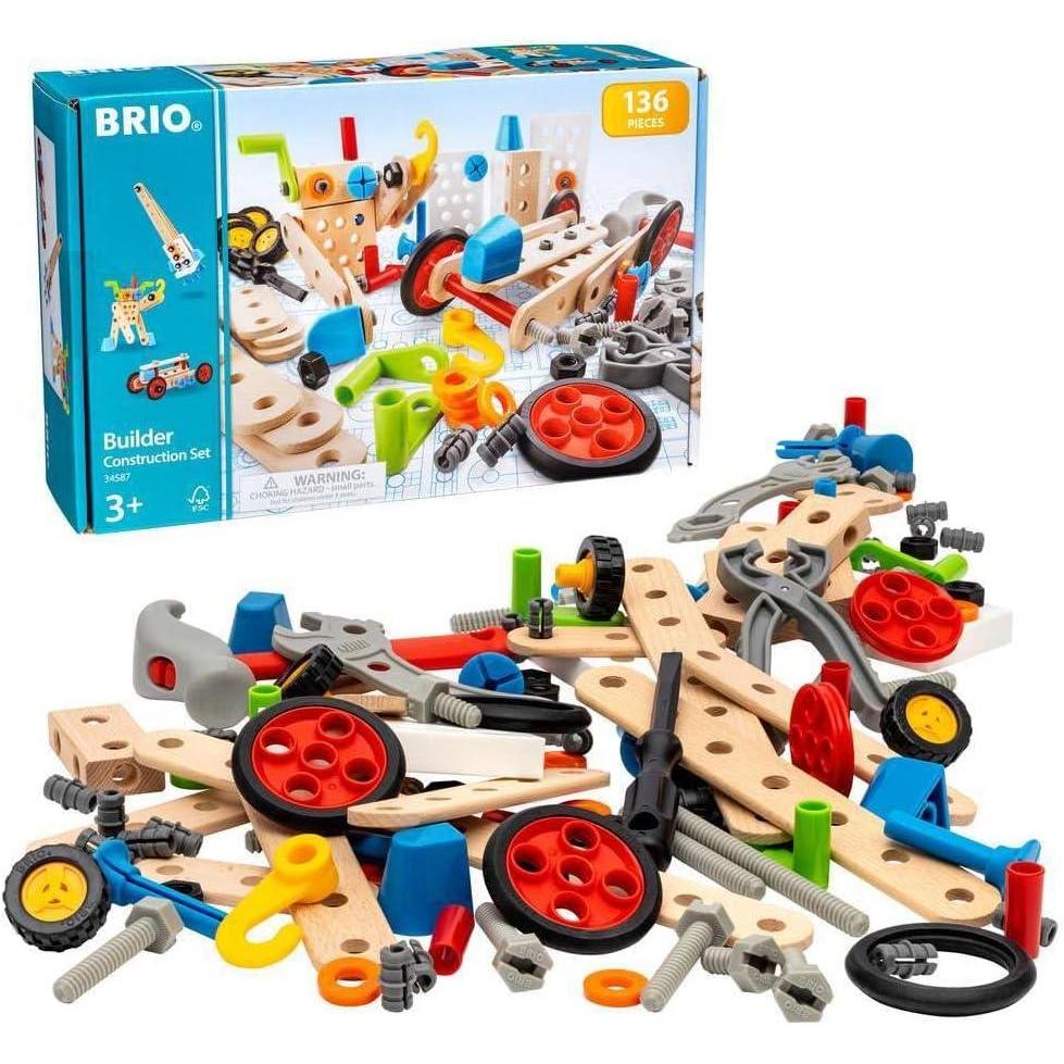 imageBRIO Builder 34587 Construction Set 136Piece STEM Toy with Wood and Plastic for Kids Enhances Creative Skills Safety Tested Age 3 and UpConstruction Set