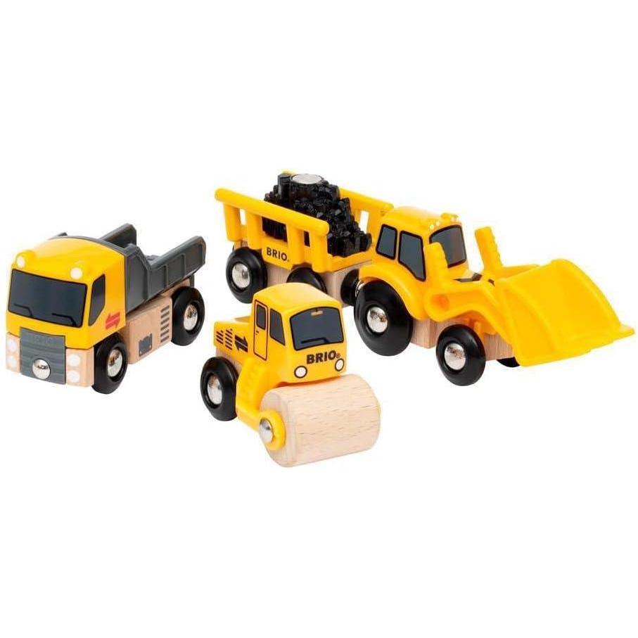 imageBRIO Construction Vehicles Premium Wooden Toy Train Set Fun and Educational Easy Magnetic Couplings FSC Certified Wood Ideal Christmas or Birthday Gift