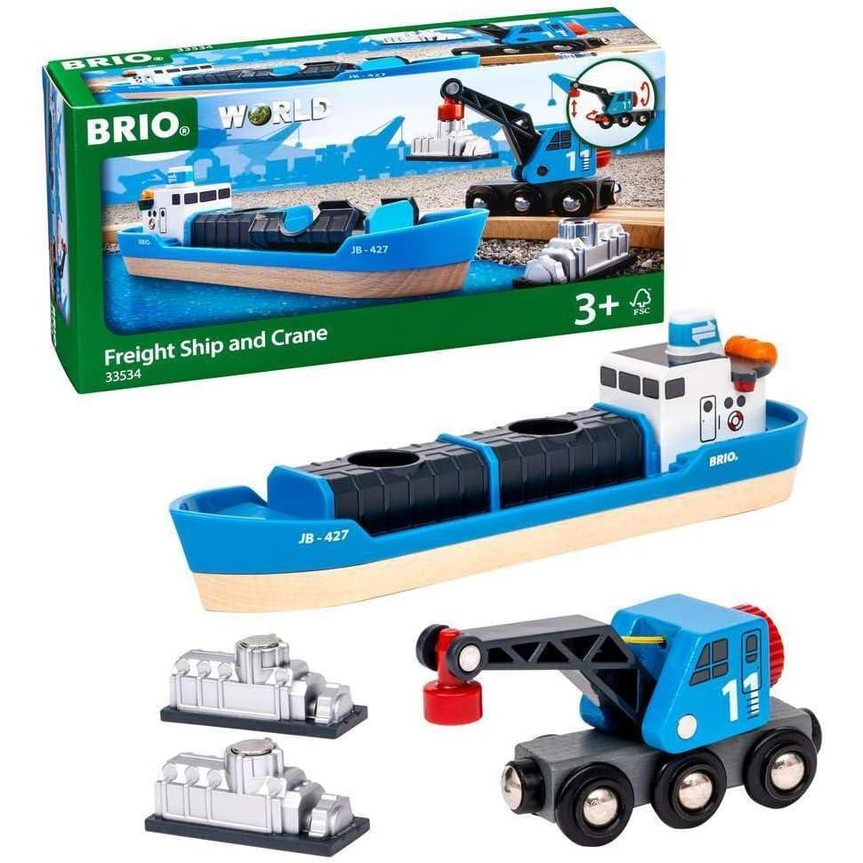 imageBRIO World 33534 Container Ship and Crane Wagon Premium 4Piece Kids Train Set Toy Enhances Motor Skills amp Creativity Compatible with All Toys Ideal for Toddlers Age 3