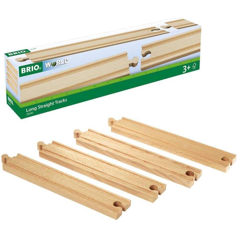 imageBRIO World 333414 Piece Long Straight Wooden Train Tracks  Expandable amp Compatible Railway Set  Engineered for Kids Ages 3 and Up  FSC Certified Materials