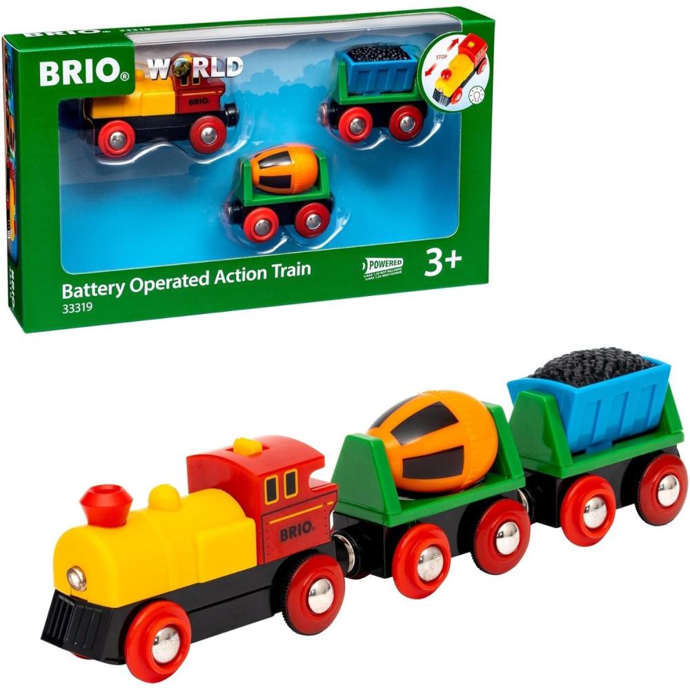 imageBRIO World Battery Operated Action Train Motorized for Wooden Tracks Kids Electric Set Includes Moving Coal Wagon amp Rotating Cement Mixer Compatible with All Railway Sets Kids Ages 3 amp UpTrain