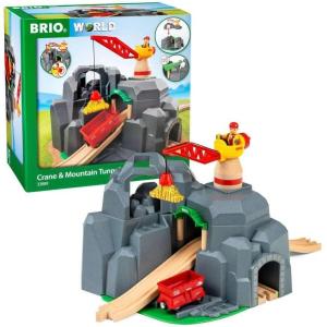 BRIO World – 33889 Crane & Mountain Tunnel | 7 Piece Toy Train Accessory for Kids | Interactive Play | FSC Certified Wood | Perfect for Ages 3 and Up(Tunnel)