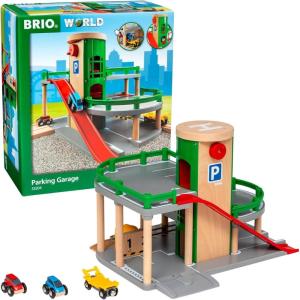 BRIO World Parking Garage – 7-Piece Wooden Toy Garage with 2 Cars, 1 Transporter Wagon, and Wooden Ramp Tracks – Works with All BRIO Train Sets – FSC-Certified – Sparks Creativity & Fun – Ages 3 & Up(Parking Garage)