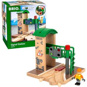 BRIO World Signal Station Set – 2-Piece Wooden Train Track Toy with Interactive Red Light and Figurine – FSC Certified – Compatible with All BRIO Railway Train Toys – Kids Ages 3 & Up(Station)