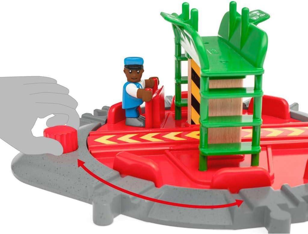 imageBRIO World 33476 Turntable amp Figure 2 Piece Wooden Toy Train Accessory for Kids Multiple Track Connection Points Spacious Turntable Poseable Train Engineer Figure Ages 3 and Up