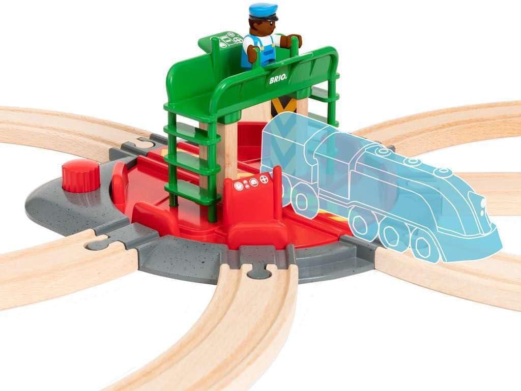 imageBRIO World 33476 Turntable amp Figure 2 Piece Wooden Toy Train Accessory for Kids Multiple Track Connection Points Spacious Turntable Poseable Train Engineer Figure Ages 3 and Up