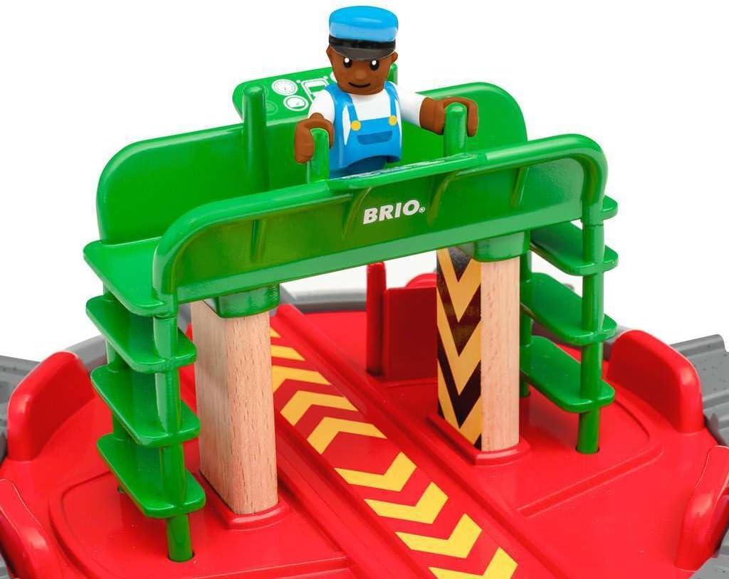 imageBRIO World 33476 Turntable amp Figure 2 Piece Wooden Toy Train Accessory for Kids Multiple Track Connection Points Spacious Turntable Poseable Train Engineer Figure Ages 3 and Up